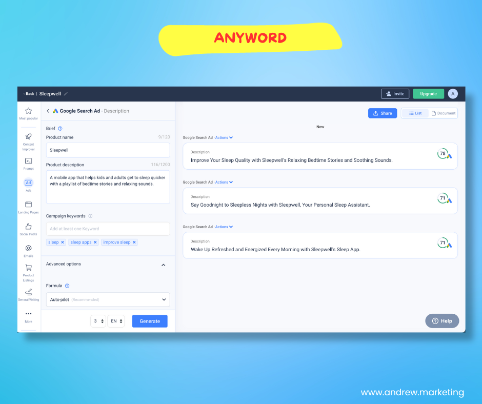 anyword ai copywriting tool