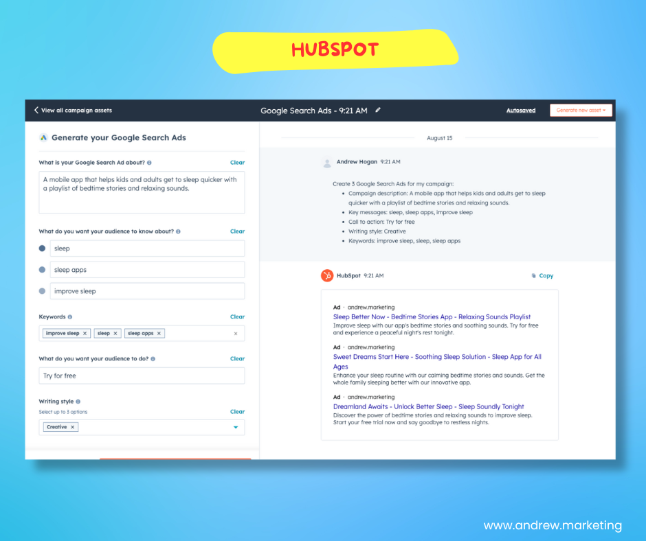 hubspot ai copywriting tool